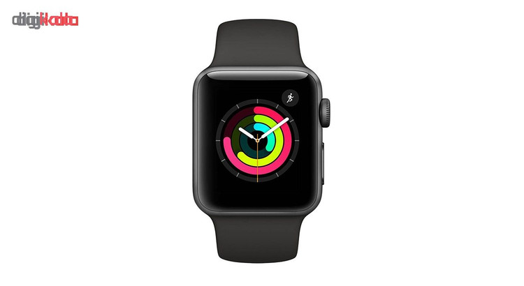ساعت هوشمند اپل واچ سری 3 جی پی اس مدل 38mm Aluminum Case with Black Sport Silicon Band