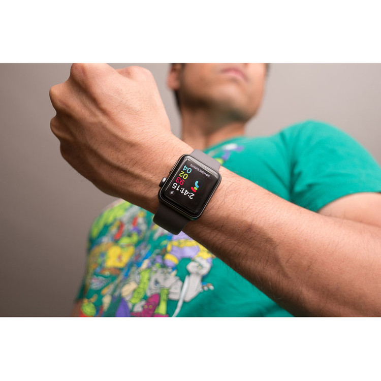 ساعت هوشمند اپل واچ سری 3 جی پی اس مدل 38mm Aluminum Case with Black Sport Silicon Band