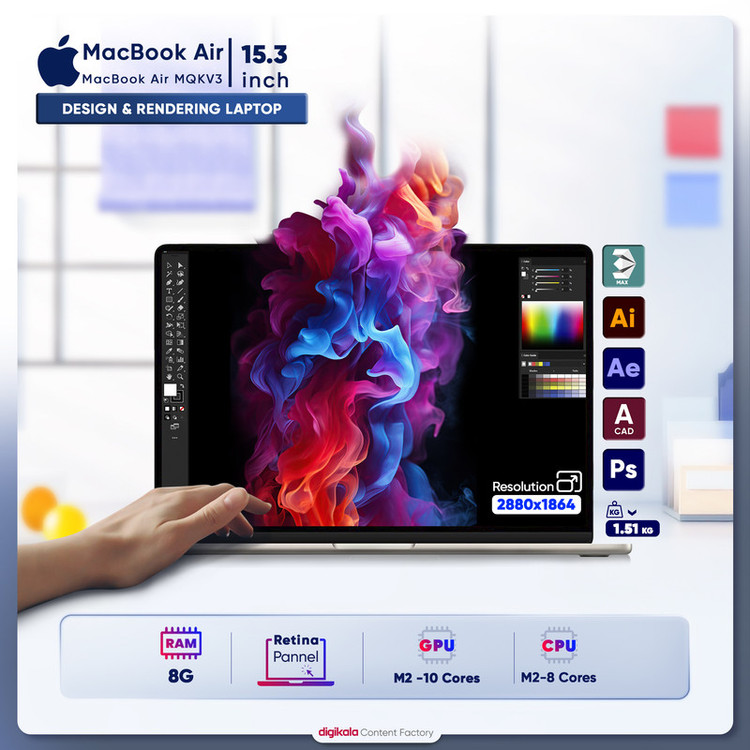 لپ تاپ 15.3 اینچی اپل مدل MacBook Air MQKV3 2023-M2-8GB RAM-512GB SSD