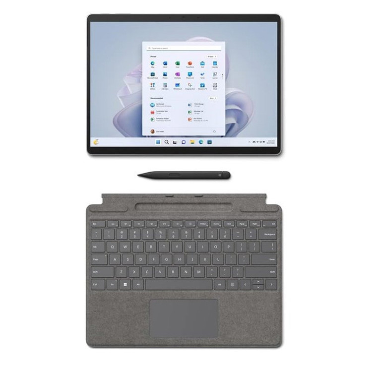 تبلت مایکروسافت مدل Surface Pro 9-i7 1255U ظرفیت 1 ترابایت و رم 32 گیگابایت به همراه کیبورد Signature Platinum و قلم Slim Pen 2