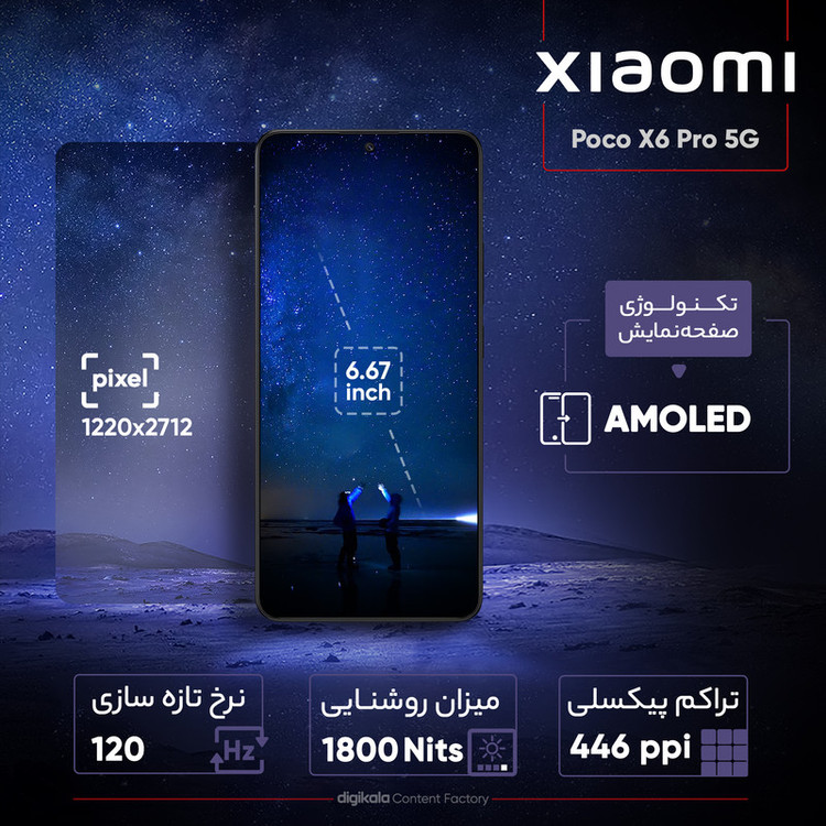 گوشی موبایل شیائومی مدل Poco X6 Pro 5G دو سیم کارت ظرفیت 512 گیگابایت و رم 12 گیگابایت