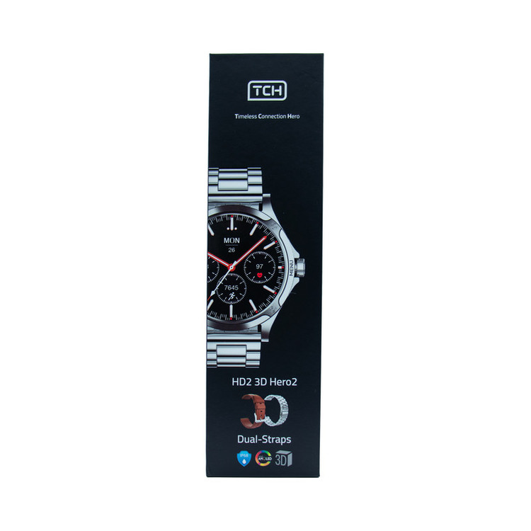 ساعت هوشمند تی سی اچ مدل HD2 3D Hero2، مناسب برای ورزش، روزمره، رسمی، دارای قابلیتهای صفحه نمایش رنگی و لمسی، کنترل موسیقی، قابلیت مکالمه از طریق بلوتوث، بند استیل