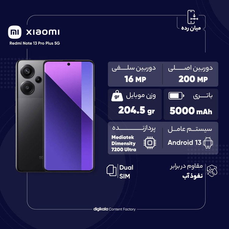 گوشی موبایل شیائومی مدل Redmi Note 13 Pro Plus 5G دو سیم کارت ظرفیت 512 گیگابایت و رم 16 گیگابایت - پک چین