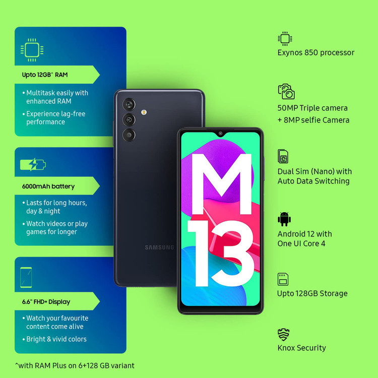گوشی موبایل سامسونگ مدل Galaxy M13 دو سیم کارت ظرفیت 128 گیگابایت و رم 6 گیگابایت - هند اکتیو