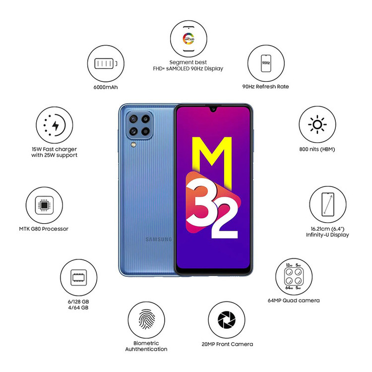 گوشی موبایل سامسونگ مدل Galaxy M32 SM-M325F/DS دو سیم کارت ظرفیت 64 گیگابایت و رم 4 گیگابایت - اکتیو