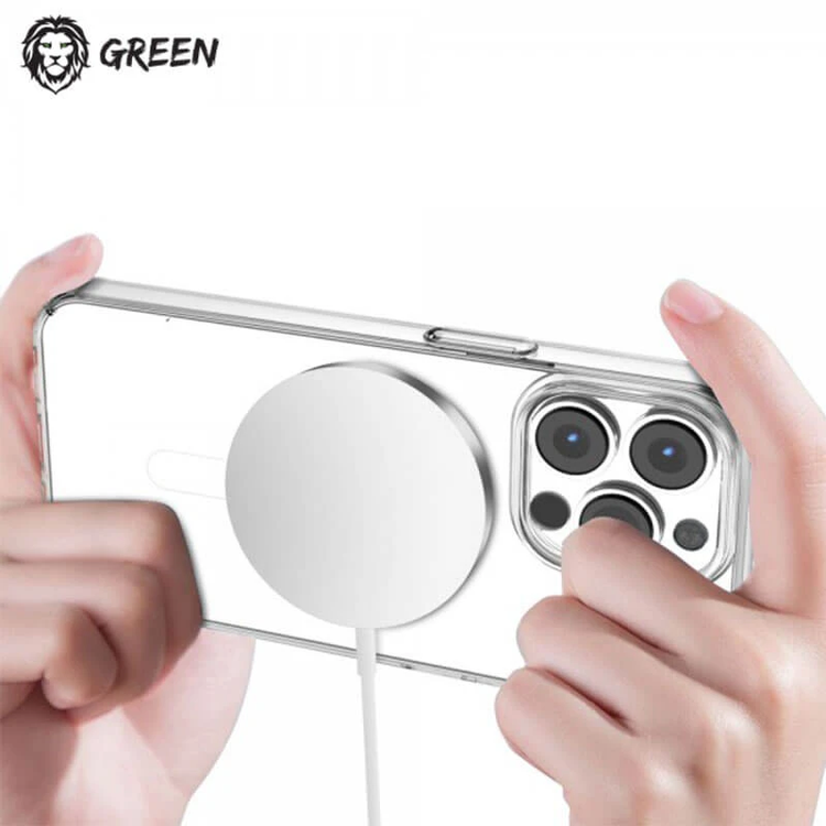 گارد آیفون شفاف مگ سیف شارژ برند گرین Green Lion Magsafe Delgado Case