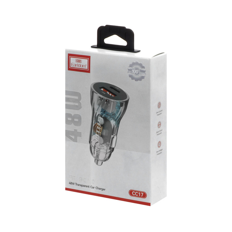 شارژر فندکی 48W فست و PD دو پورت Earldom مدل ES-CC17 - مشکی