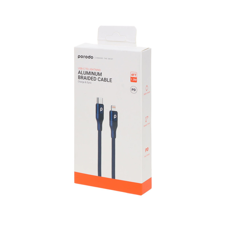 کابل شارژ PD و فست 1.2 متری Porodo Type-C to Lightning