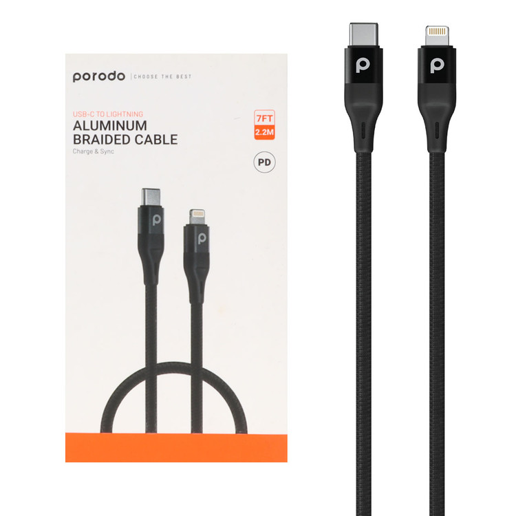 کابل شارژ PD و فست 2.2 متری Porodo Type-C To Lightning