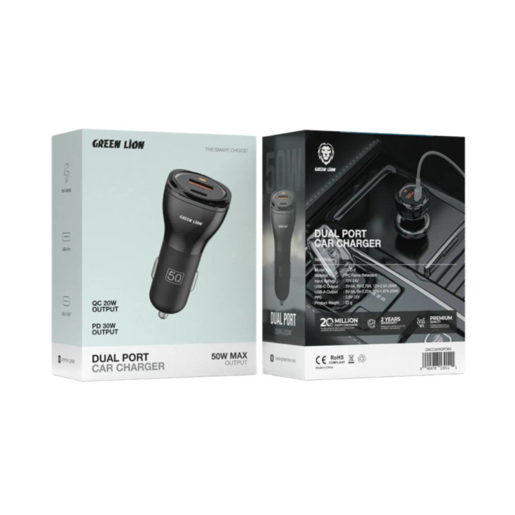 شارژر فندکی ۵۰ وات دو پورت گرین لاین Dual Port Car Charger 50W