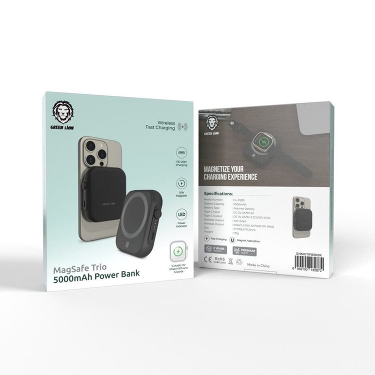 پاوربانک مگسیف تریو 5000 میلی آمپر گرین Green MagSafe Trio Power Bank 5000mAh PD 20W