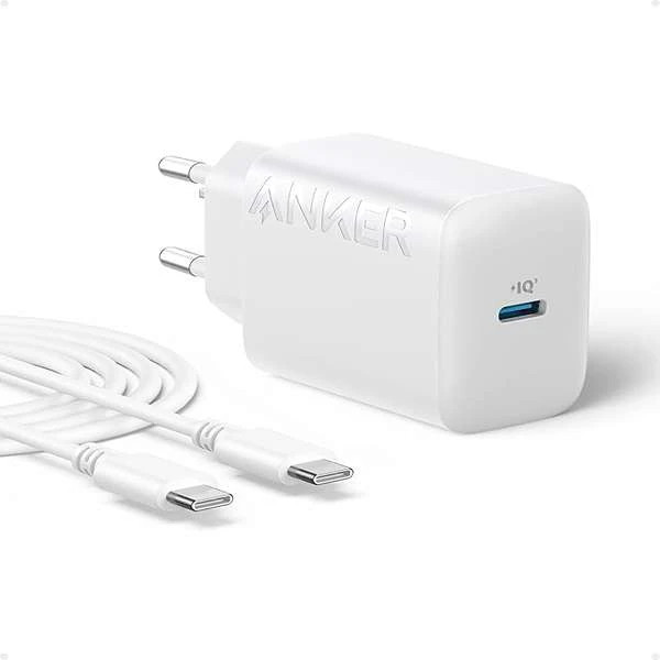 شارژر دیواری سه پین PD و فست تک پورت ANKER مدل B2347K21 20W به همراه کابل شارژ Type-C To Type-C